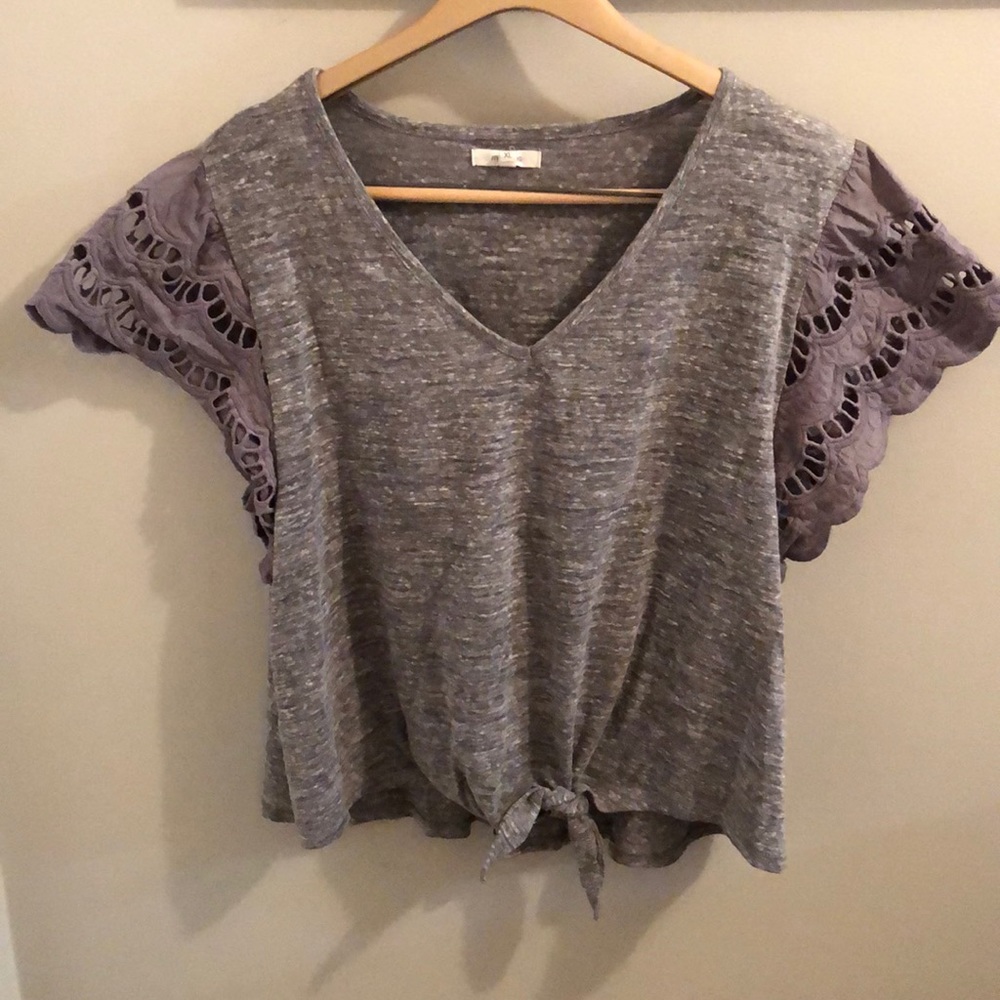 Maurices Heather Gray Front Tie Top